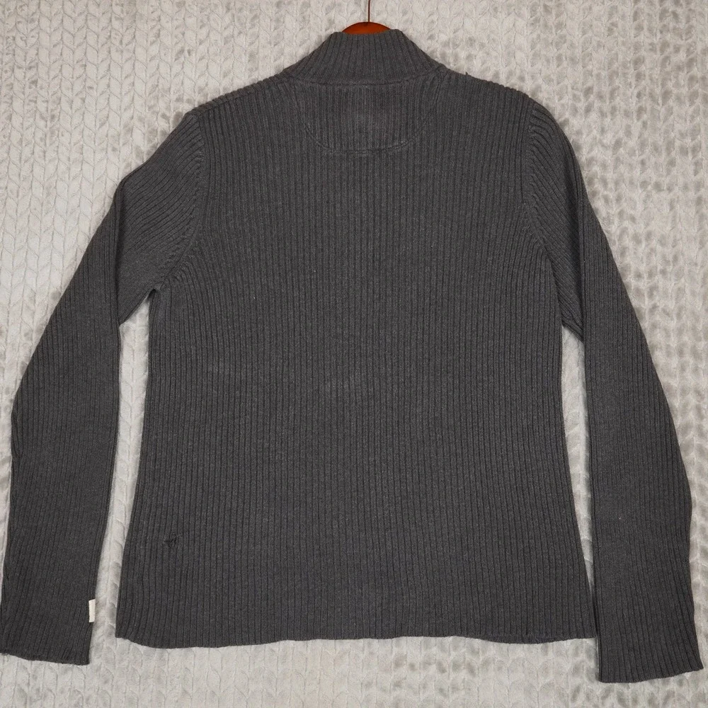 Converse One Star Sweater Mens M Grey Ribbed Quarter Zip Cotton Knit Pullover